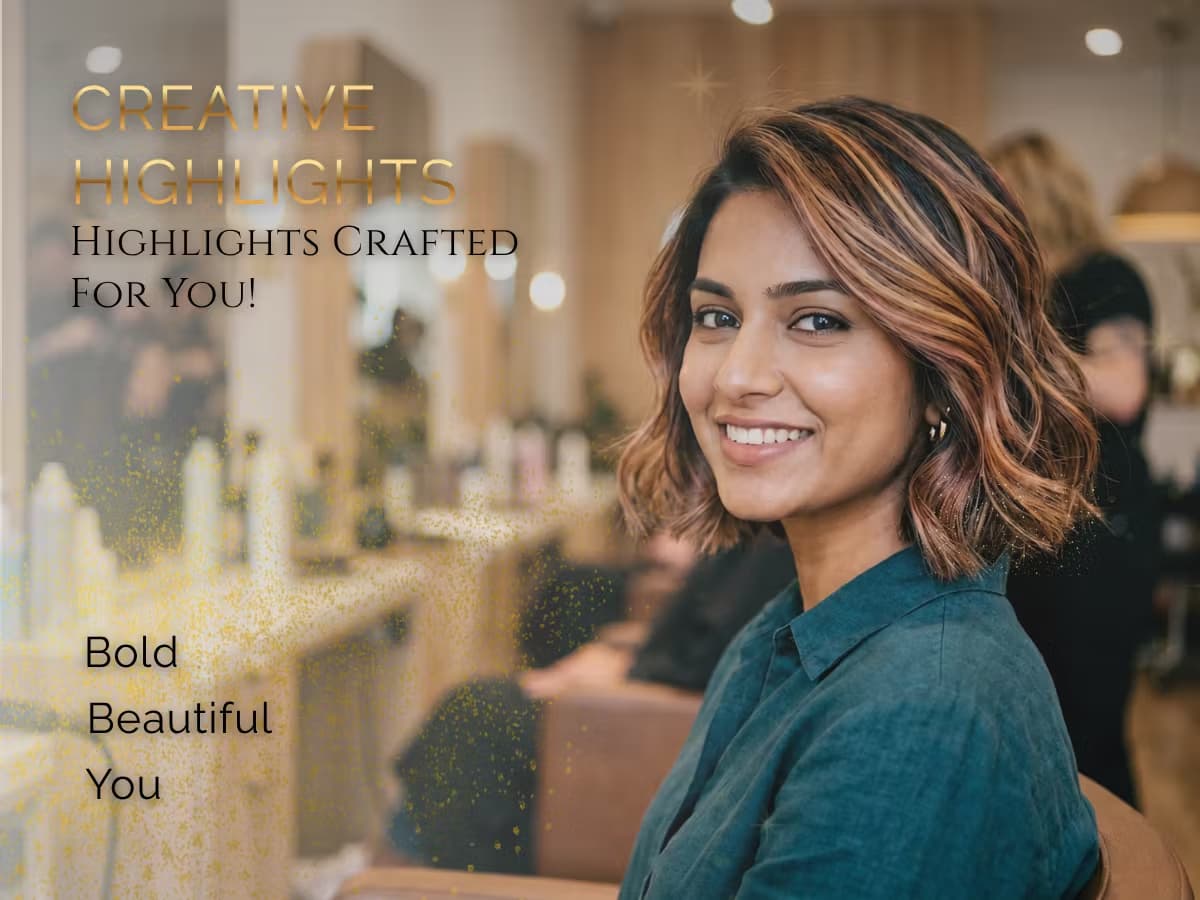 Creative highlights offer in Nagpur featuring bold contrast color placement by premium hairstylists