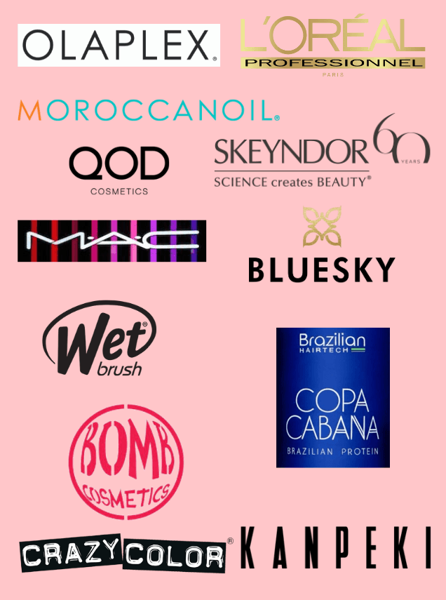 Collage of international beauty brands used at Studio Hair Habits Salon Nagpur